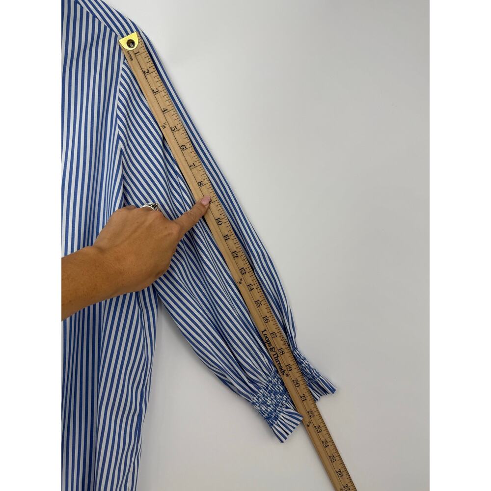 Tuckernuck Blue and White Pinstripe Ruffled Collar Button-Down Blouse - Picture 10 of 12